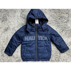 Nautica Boys' Water Resistant Logo Bubble Jacket Coat In Navy Size 5 Y / M